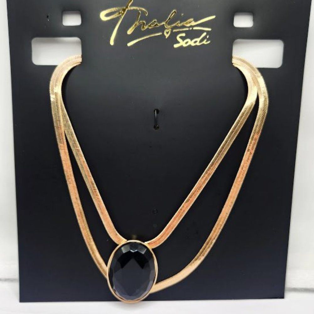 NWT Thalia Sodi black and gold double herringbone necklace